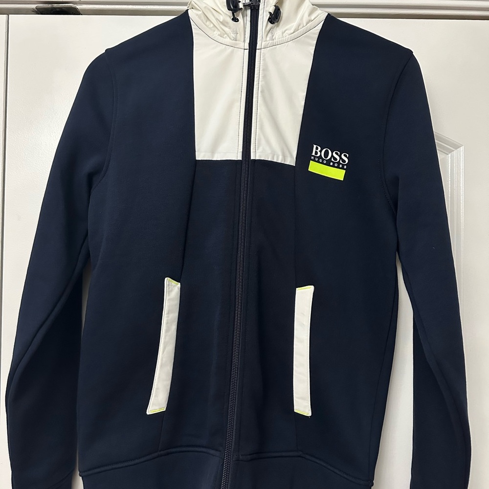 BOSS Dark Blue and White Zip-Up Jacket